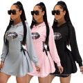 Most Popular 2021 Summer Casual Strap Tie Elastic Waist Ruffed Long Sleeve Short Skirts Hoodie Dress